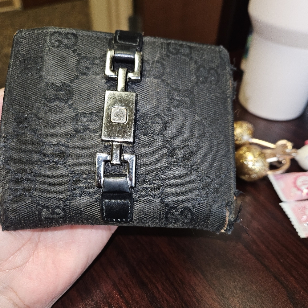 GUCCI Jackie Horse bit leather and canvas compact wallet. Black - Picture 4 of 12